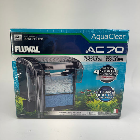 New Fluval AquaClear AC70 Power Filter 19615 Hang-on-Back HOB 70 Gal 300 GPH