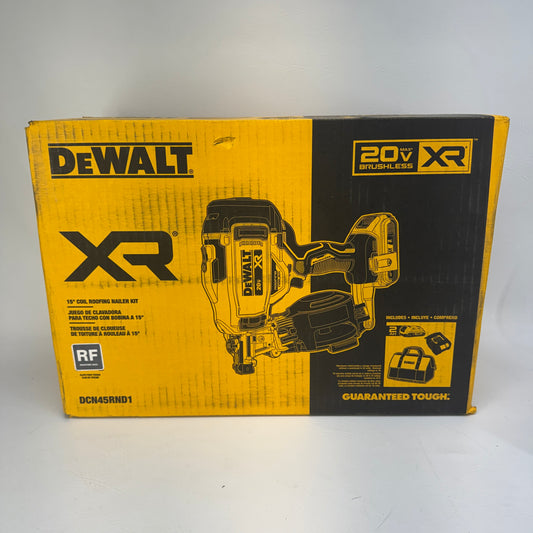 New DEWALT DCN45RND1 20V MAX 15° Cordless Coil Roofing Nailer Kit Brushless