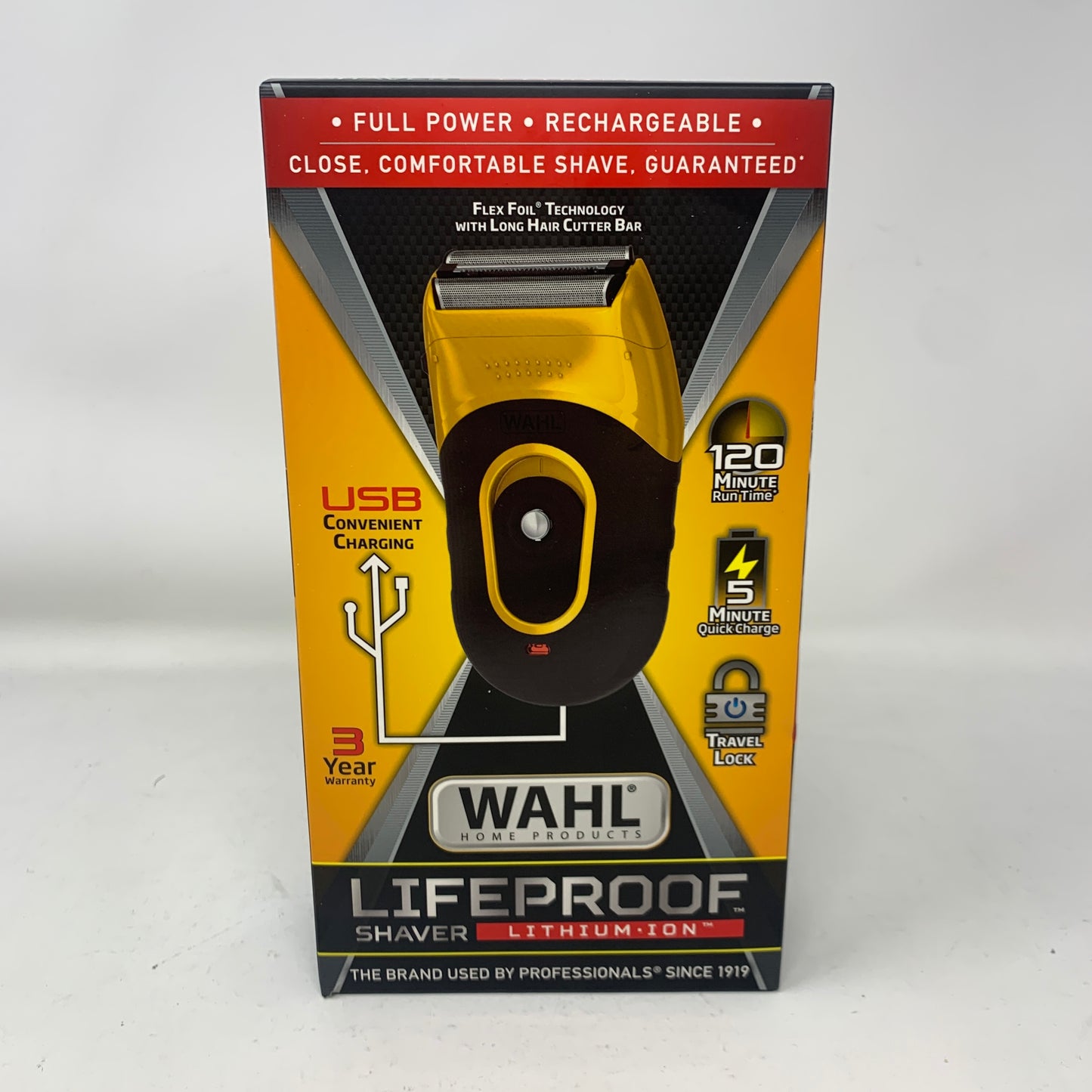New Wahl LifeProof Shaver 318692 Black/Yellow Foil Shaver Waterproof