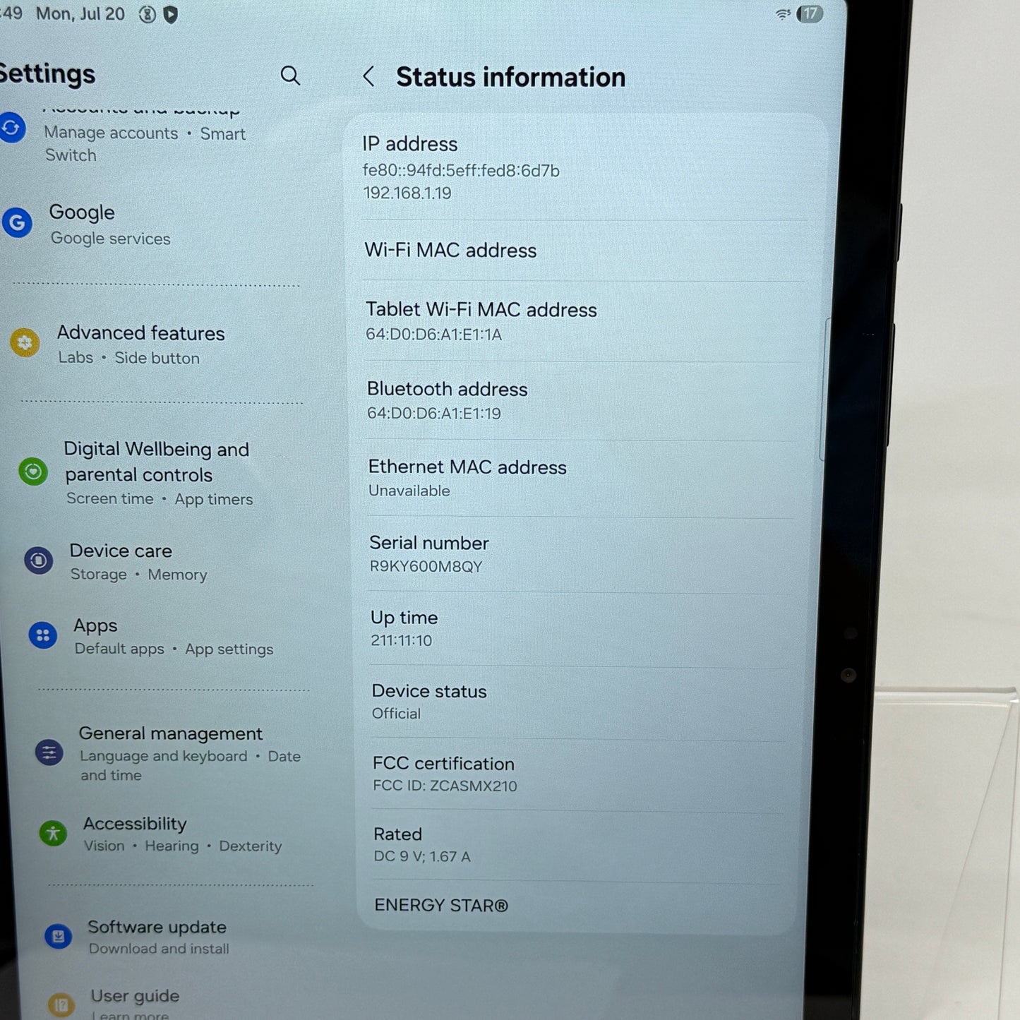 WiFi Only Samsung Galaxy Tab A9 Plus 11.0" 64GB Black SM-X210