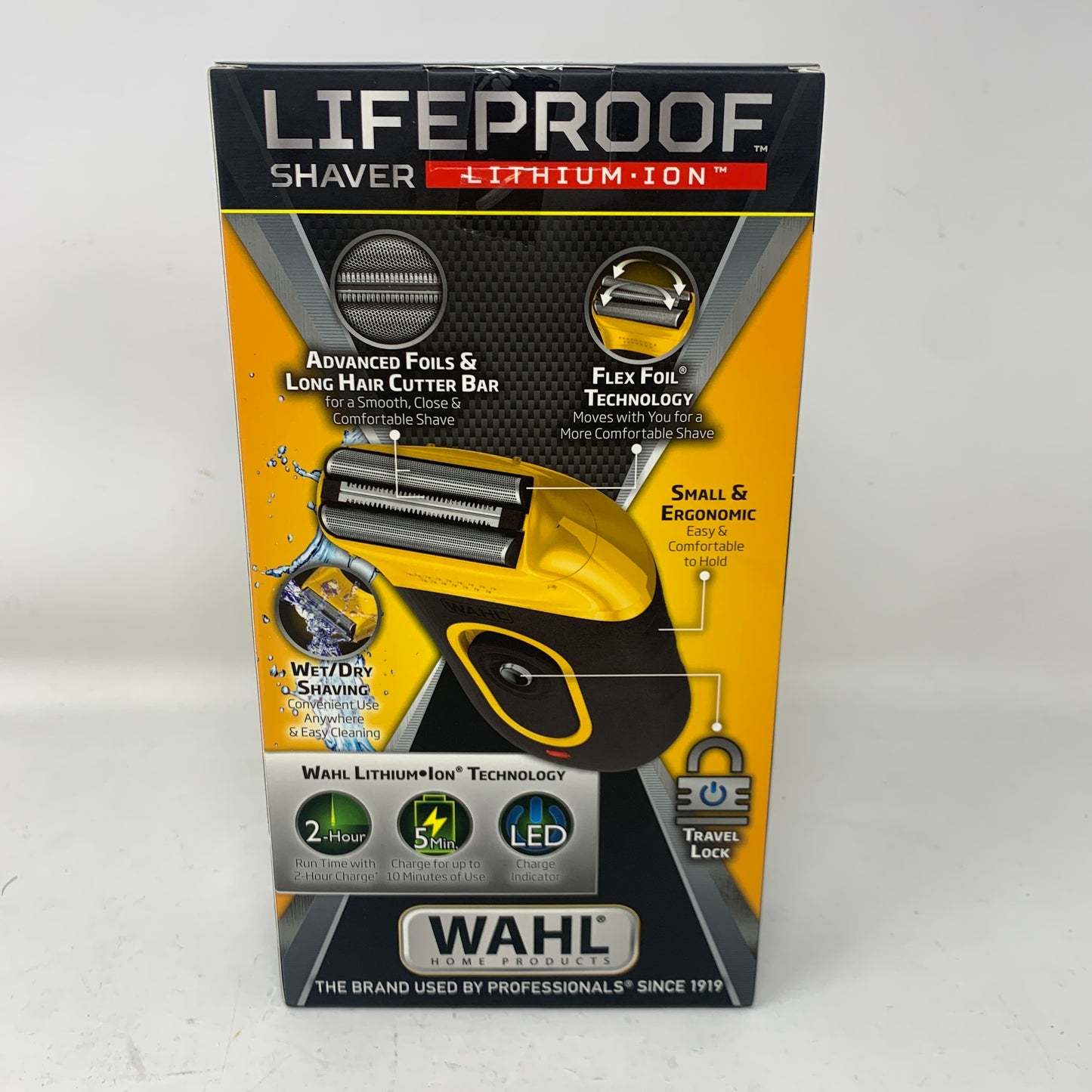 New Wahl LifeProof Shaver 318692 Black/Yellow Foil Shaver Waterproof