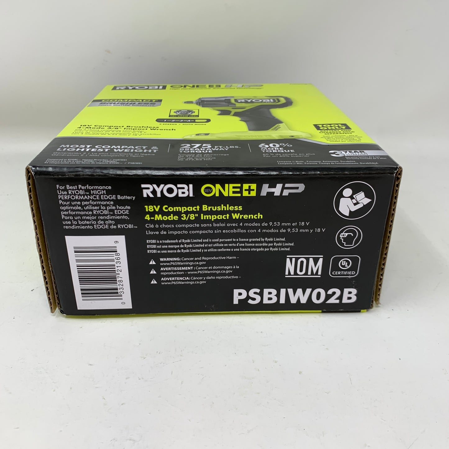 New Ryobi 18V ONE+ HP Brushless Compact 3/8" Impact Wrench 4-Mode PSBIW02B