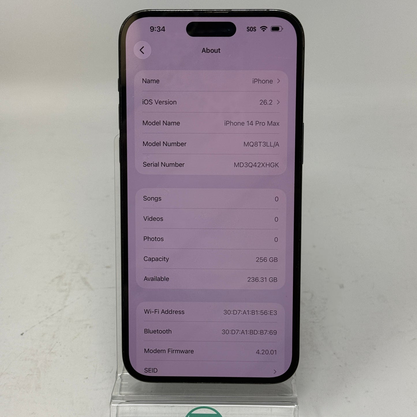 Factory Unlocked Apple iPhone 14 Pro Max 256GB Space Black MQ8T3LL/A