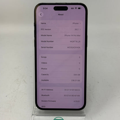 Factory Unlocked Apple iPhone 14 Pro Max 256GB Space Black MQ8T3LL/A