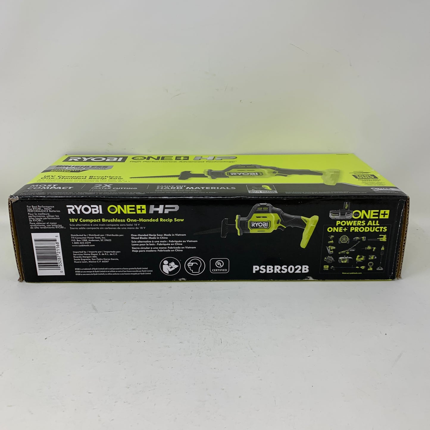 New Ryobi 18V ONE+ HP Brushless Compact One-Handed Reciprocating Saw PSBRS02B