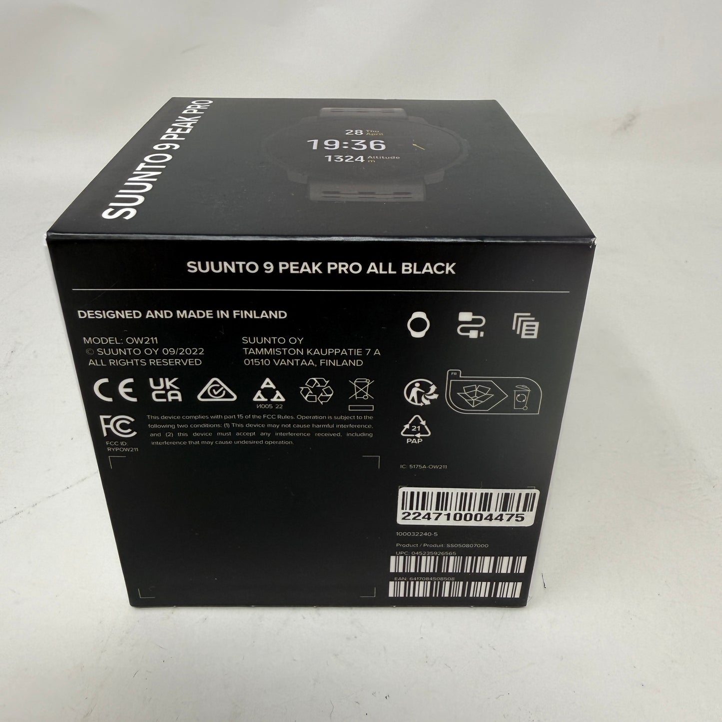 Suunto 9 Peak Pro All Black 43mm GPS Sports Smartwatch SS050807000