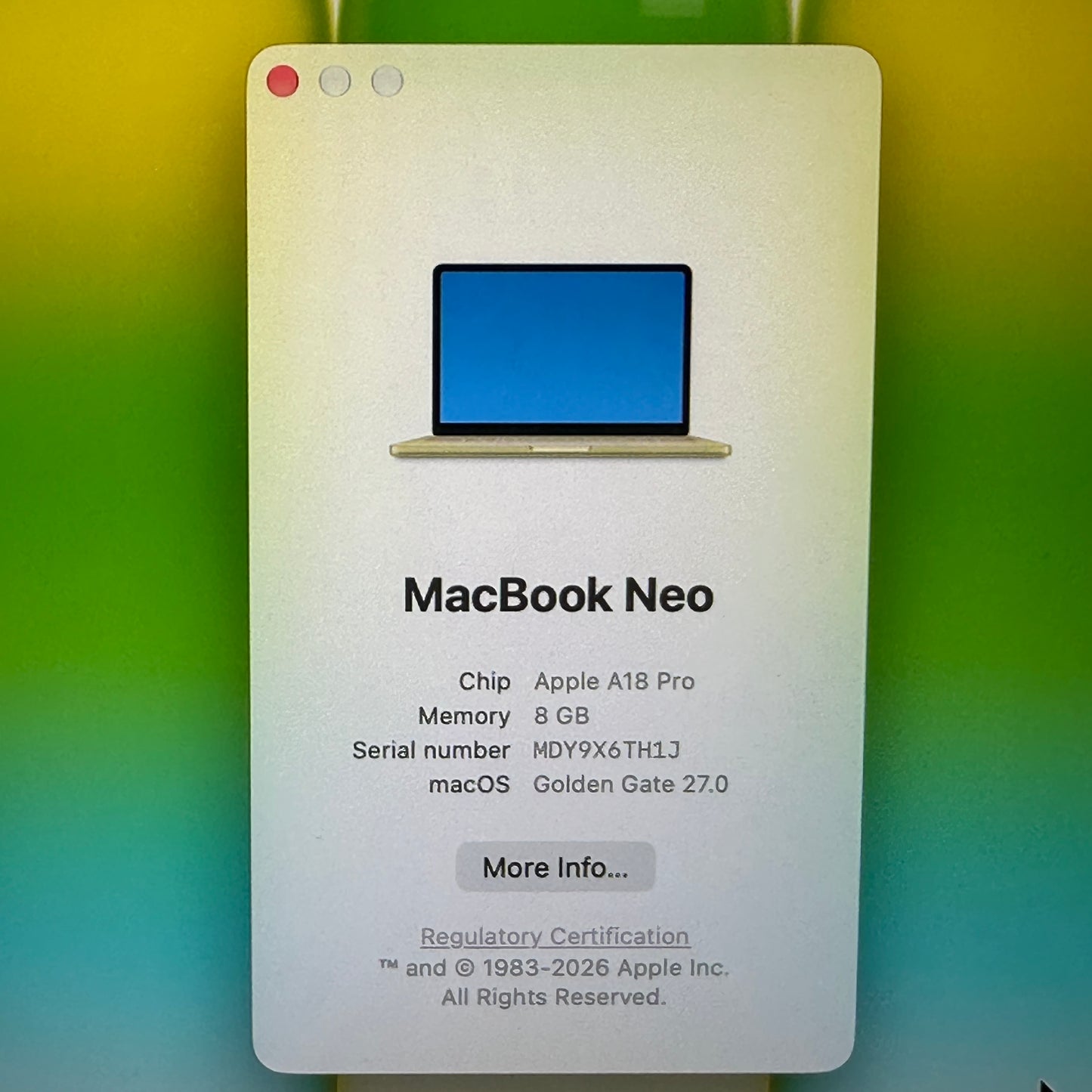 2026 Apple MacBook Neo 13" A18 Pro 5C GPU 4.0GHz 8GB RAM 512GB SSD A3404