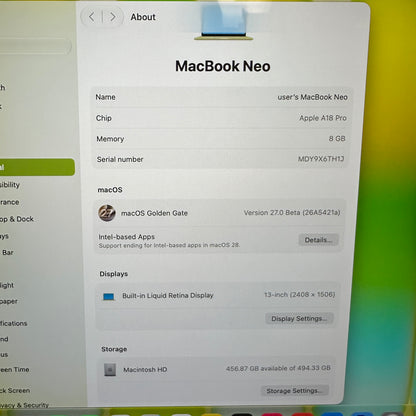 2026 Apple MacBook Neo 13" A18 Pro 5C GPU 4.0GHz 8GB RAM 512GB SSD A3404