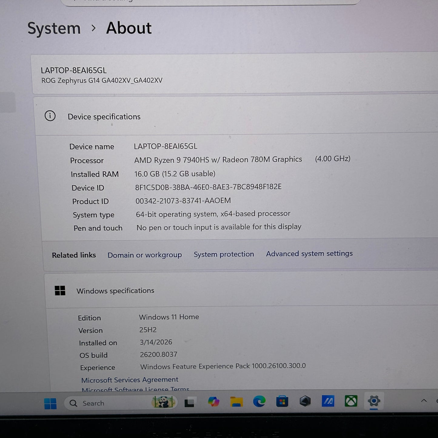 Asus ROG Zephyrus G14 GA402X 14" Ryzen 9 7940HS 4.0GHz 16GB RAM 512GB SSD 
