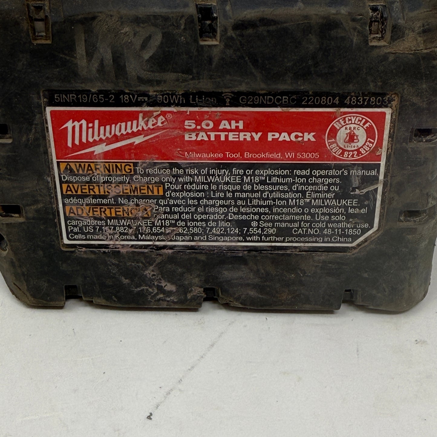 Milwaukee 48-11-1850 M18 Red Lithium-Ion XC5.0 Battery Pack