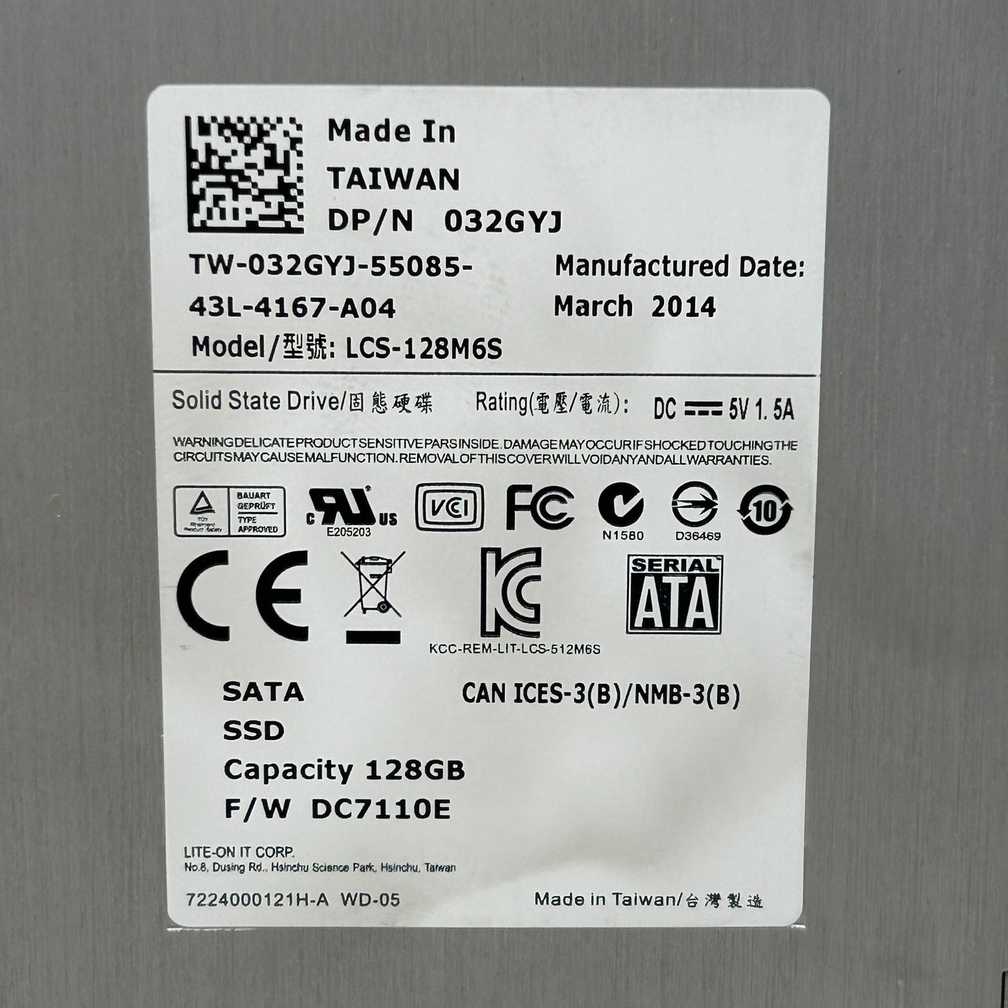 Lite-ON 2.5" LCS-128M6S 128GB SATA III 6Gbps SSD