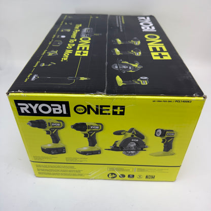 New Ryobi PCL1400K2 18V ONE+ Cordless 4-Tool Combo Kit 2 Batteries Charger Bag