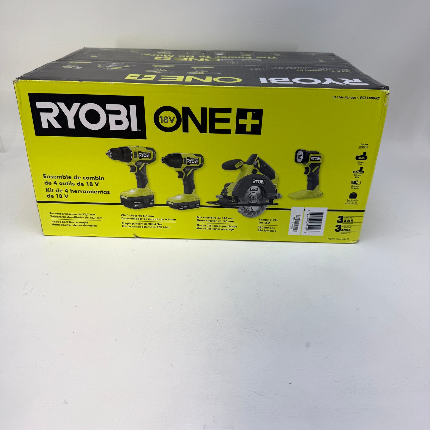 New Ryobi PCL1400K2 18V ONE+ Cordless 4-Tool Combo Kit 2 Batteries Charger Bag