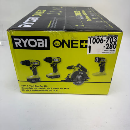 New Ryobi PCL1400K2 18V ONE+ Cordless 4-Tool Combo Kit 2 Batteries Charger Bag