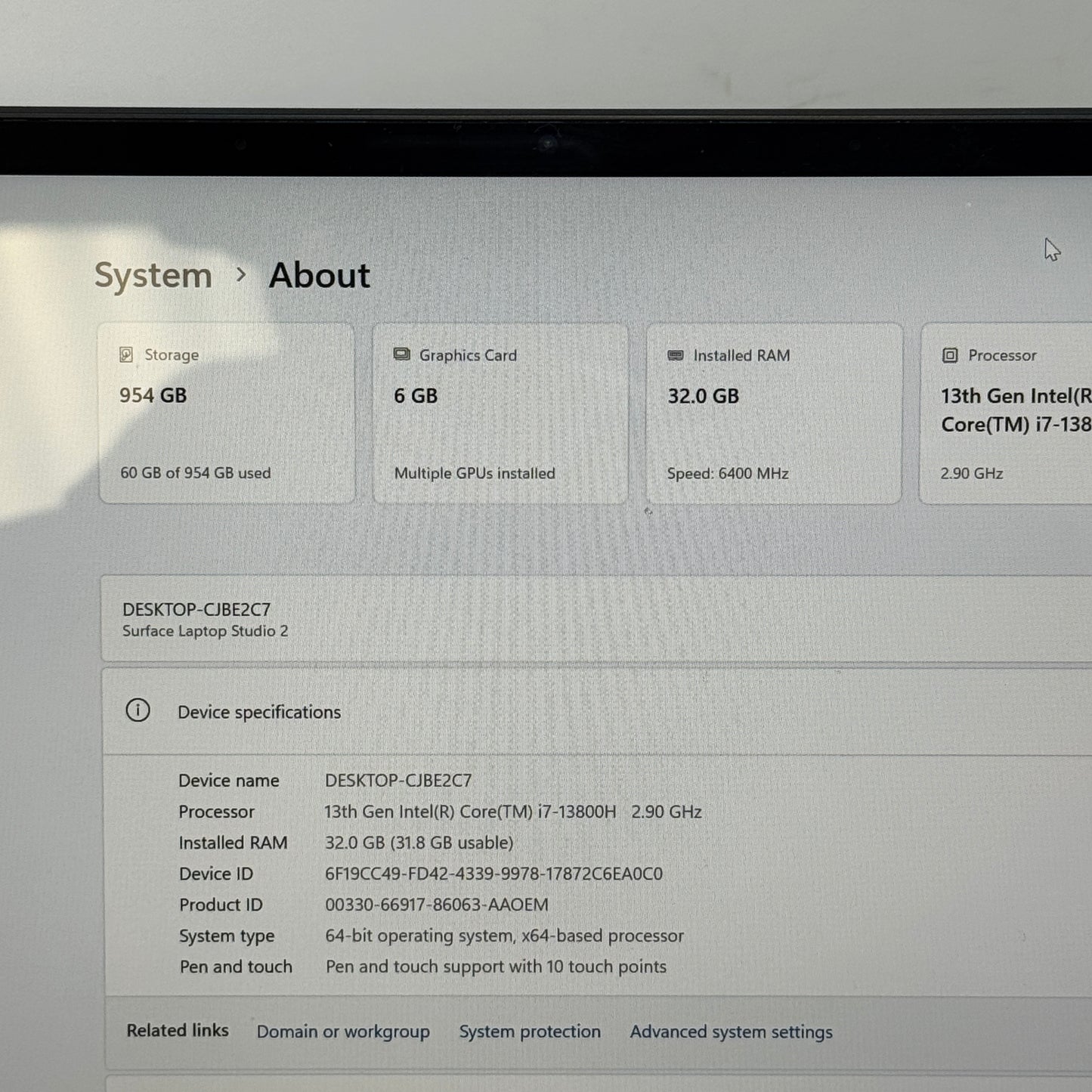 Microsoft Surface Laptop Studio 2 2029 14.4" i7-13800H 2.9GHz 64GB RAM 2TB SSD GeForce RTX 4060