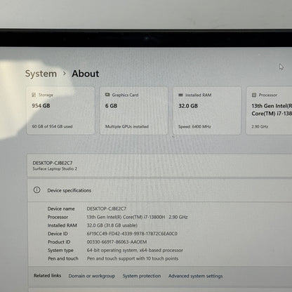 Microsoft Surface Laptop Studio 2 2029 14.4" i7-13800H 2.9GHz 64GB RAM 2TB SSD GeForce RTX 4060