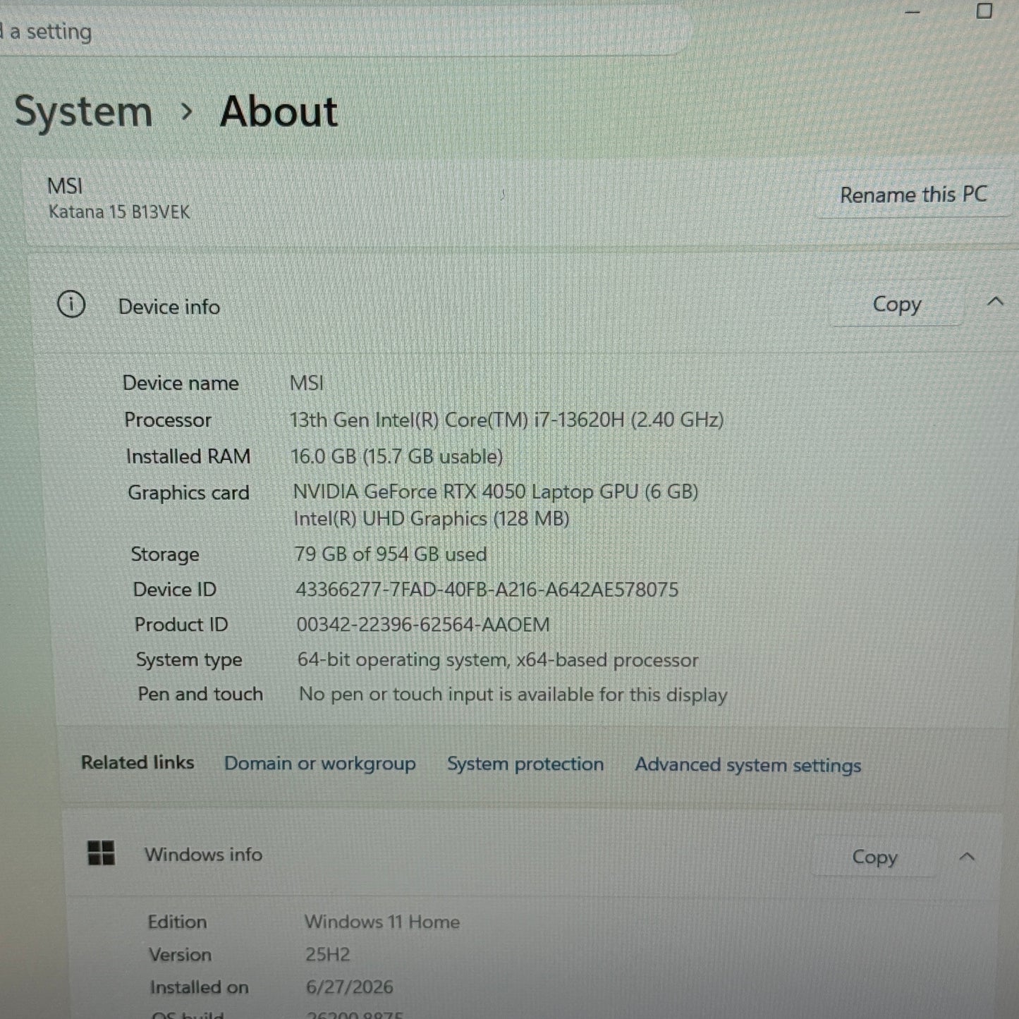 MSI Katana 15 B13VEK 15.6" i7-13620H 2.4GHz 16GB RAM 1TB SSD GeForce RTX 4050