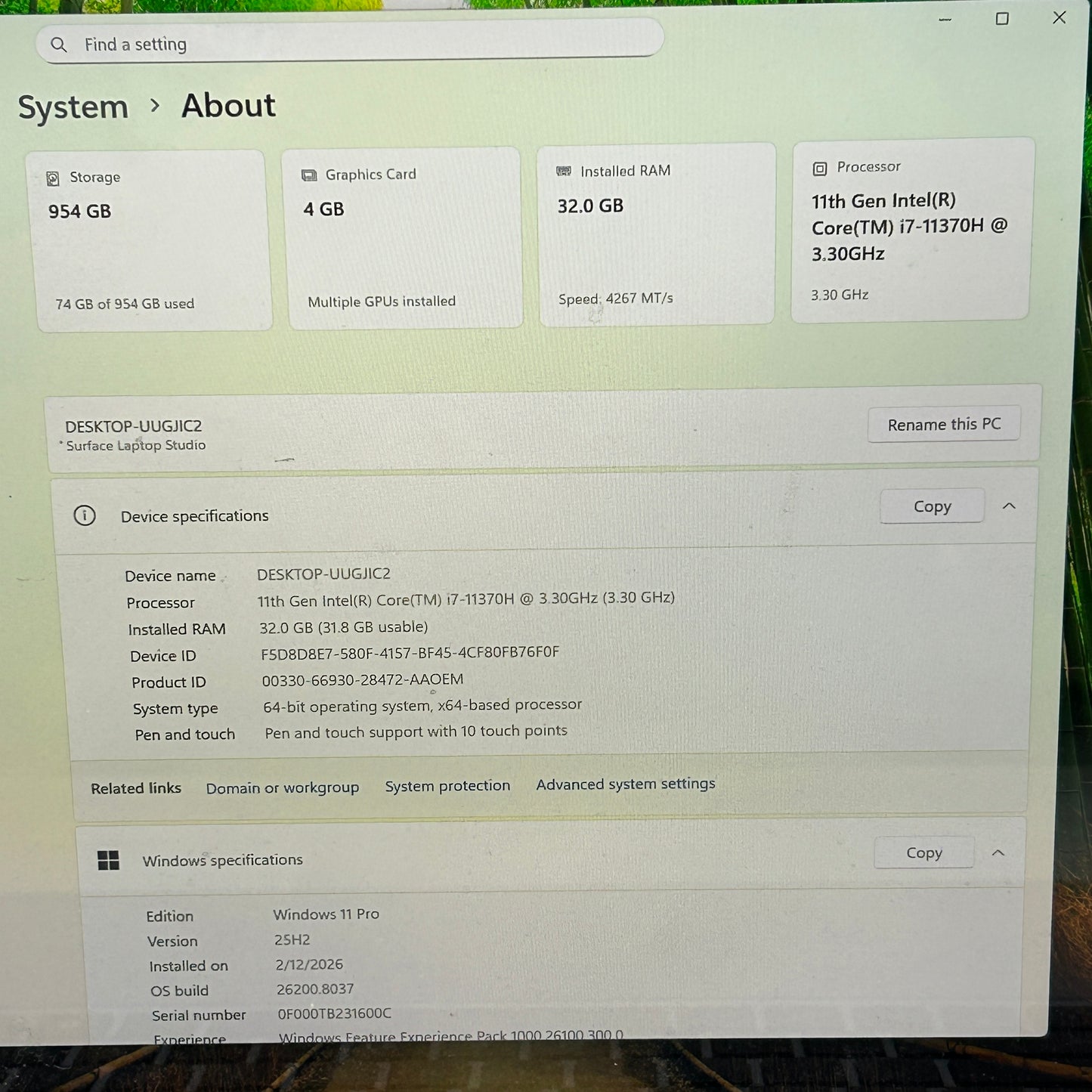 Microsoft Surface Laptop Studio 1 1964 14.4" I7-11370H 3.3GHz 32GB RAM 1TB SSD 