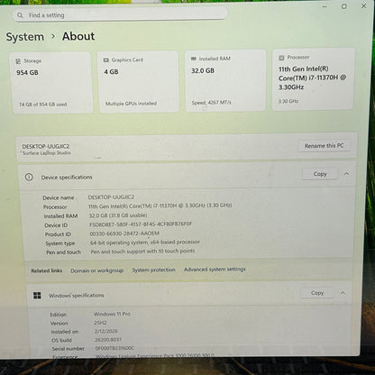 Microsoft Surface Laptop Studio 1 1964 14.4" I7-11370H 3.3GHz 32GB RAM 1TB SSD 