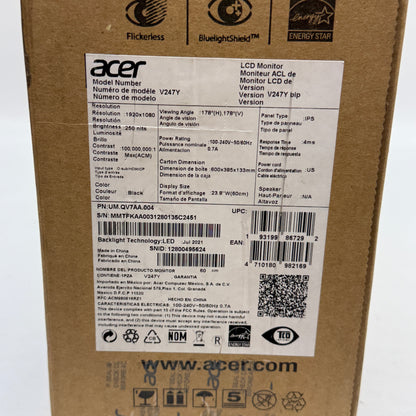 New Acer 24" V247Y LCD with LED backlight IPS Business / Multimedia Monitor