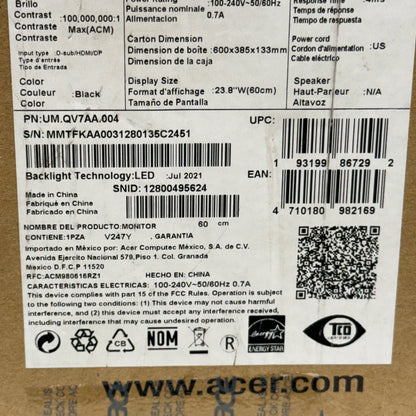 New Acer 24" V247Y LCD with LED backlight IPS Business / Multimedia Monitor