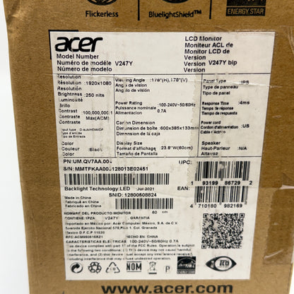 New Acer 24" V247Y LCD with LED backlight IPS Business / Multimedia Monitor