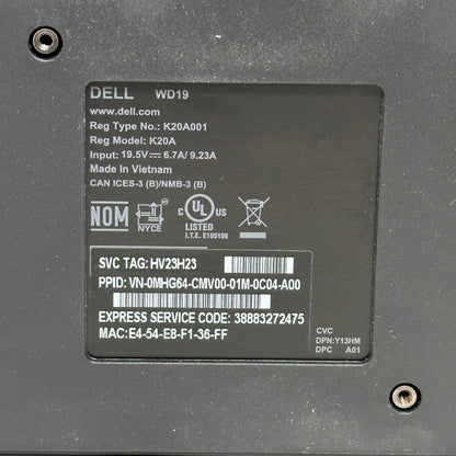 Dell WD19 130W USB-C Docking Station K20A K20A001 Laptop Port Replicator Black