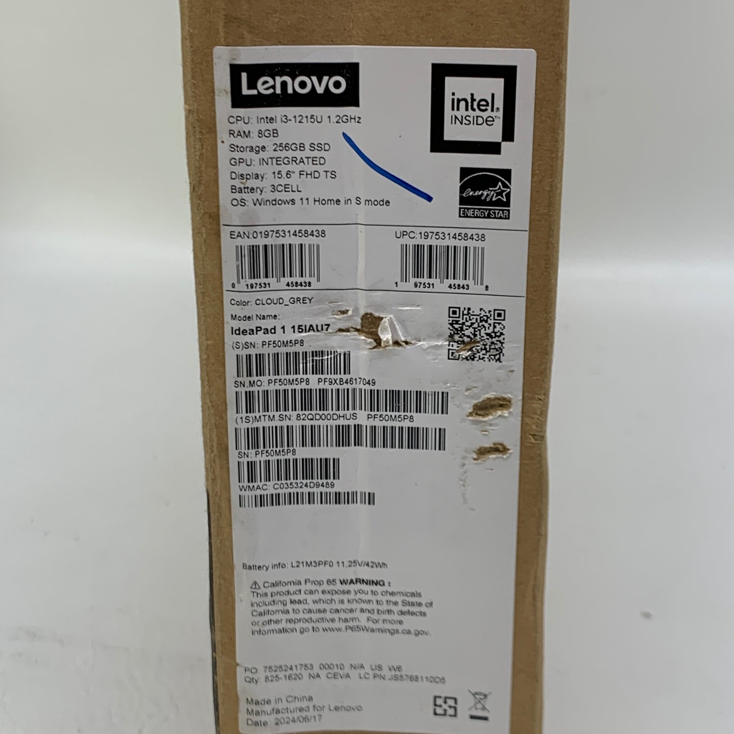 New Lenovo IdeaPad 1 15iau7 15.6" i3-1215U 1.2GHz 8GB RAM 256GB SSD