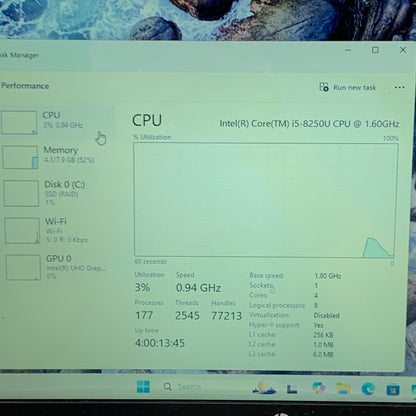HP Laptop UU6LIRT 15.6" i5-8250U 1.6GHz 8GB RAM 128GB SSD