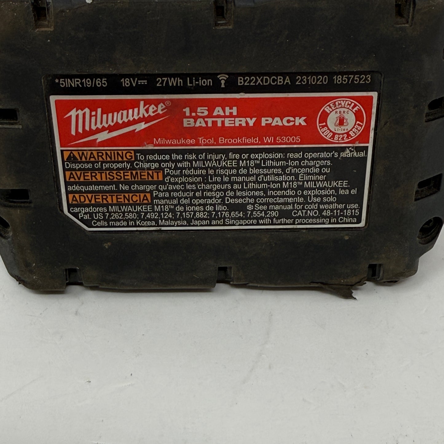 Milwaukee 48-11-1815 M18 18V 1.5Ah Lithium Battery Pack