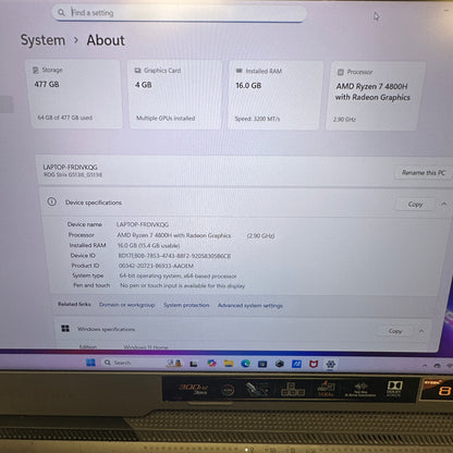 Asus Rog strix G513 Ryzen 7 4800H 2.9GHz 16GB RAM 512GB SSD GeForce RTX 3050 Ti