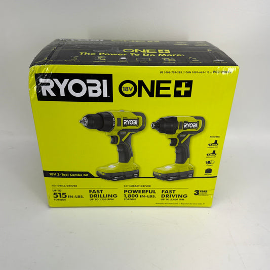 New Ryobi PCL1200K2 18V ONE+ Cordless 2-Tool Combo Kit Drill & Impact Driver Set
