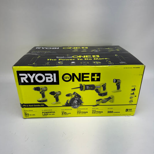 New Ryobi PCL1600K2 18V Cordless 6-Tool Combo Kit  Battery & Charger