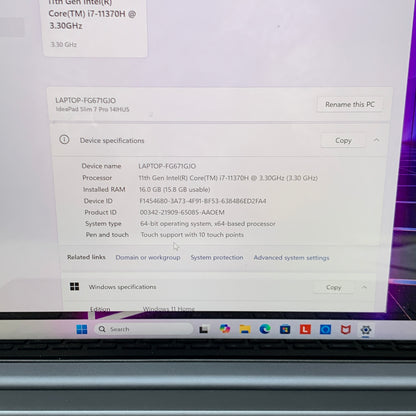 Lenovo IdeaPad Slim 7 Pro 14IHU5 14" I7-11370H 3.3GHz 16GB RAM 1TB SSD