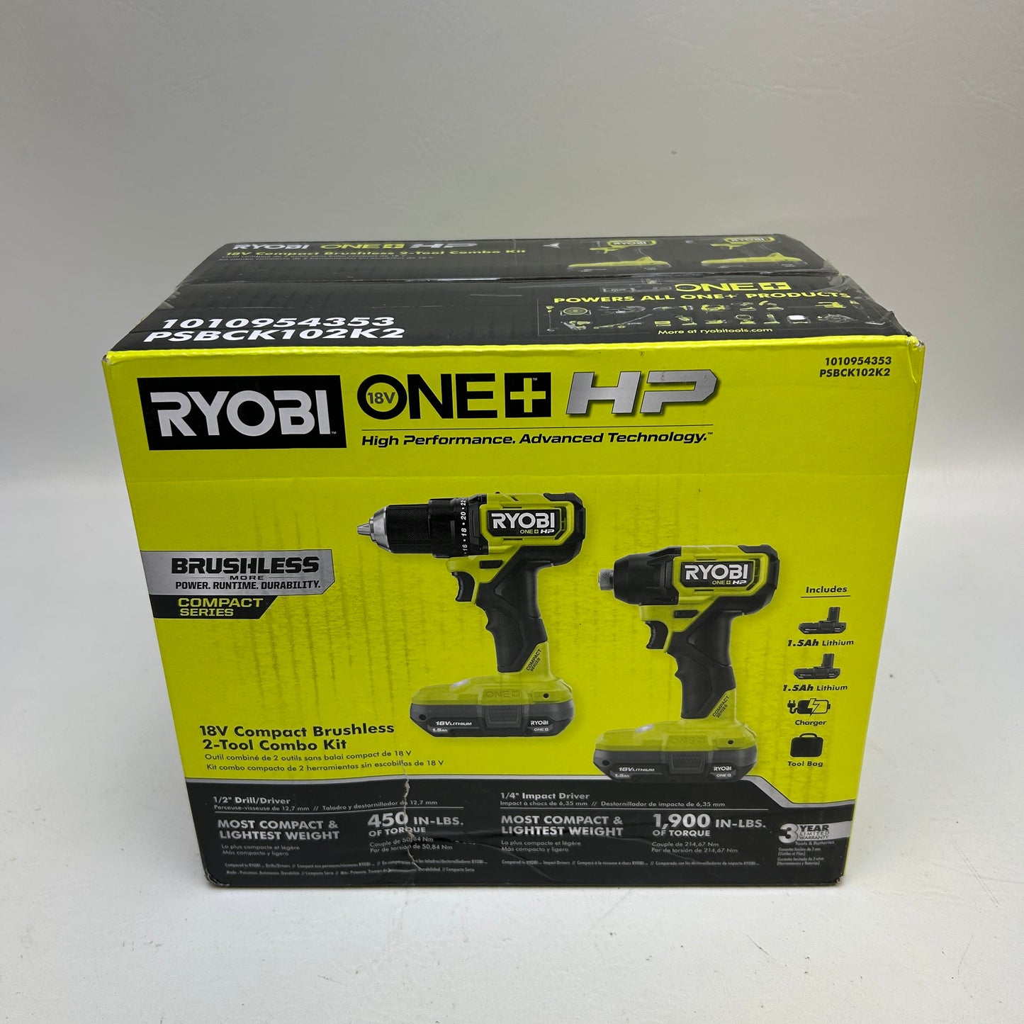 New Ryobi PSBCK102K2 18V ONE+ Compact Brushless 2-Tool Set