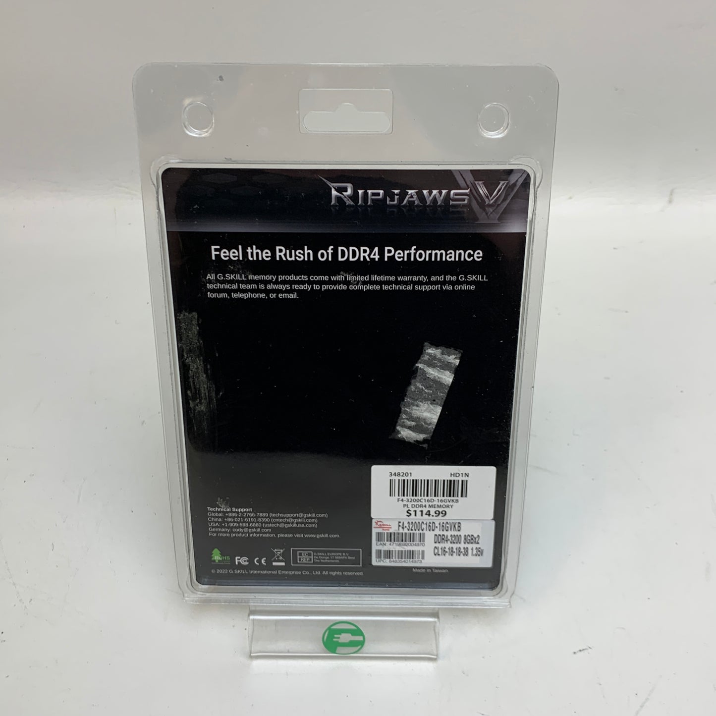 G.Skill RipJaws 16GB (2x8GB) RAM DDR4 3200MHz F4-3200C16D-16GVKB