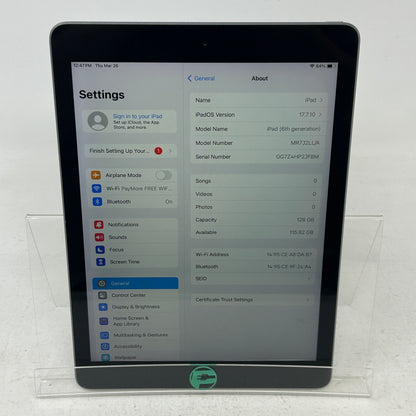 WiFi Only Apple iPad 6th Gen 128GB Space Gray MR7J2LL/A