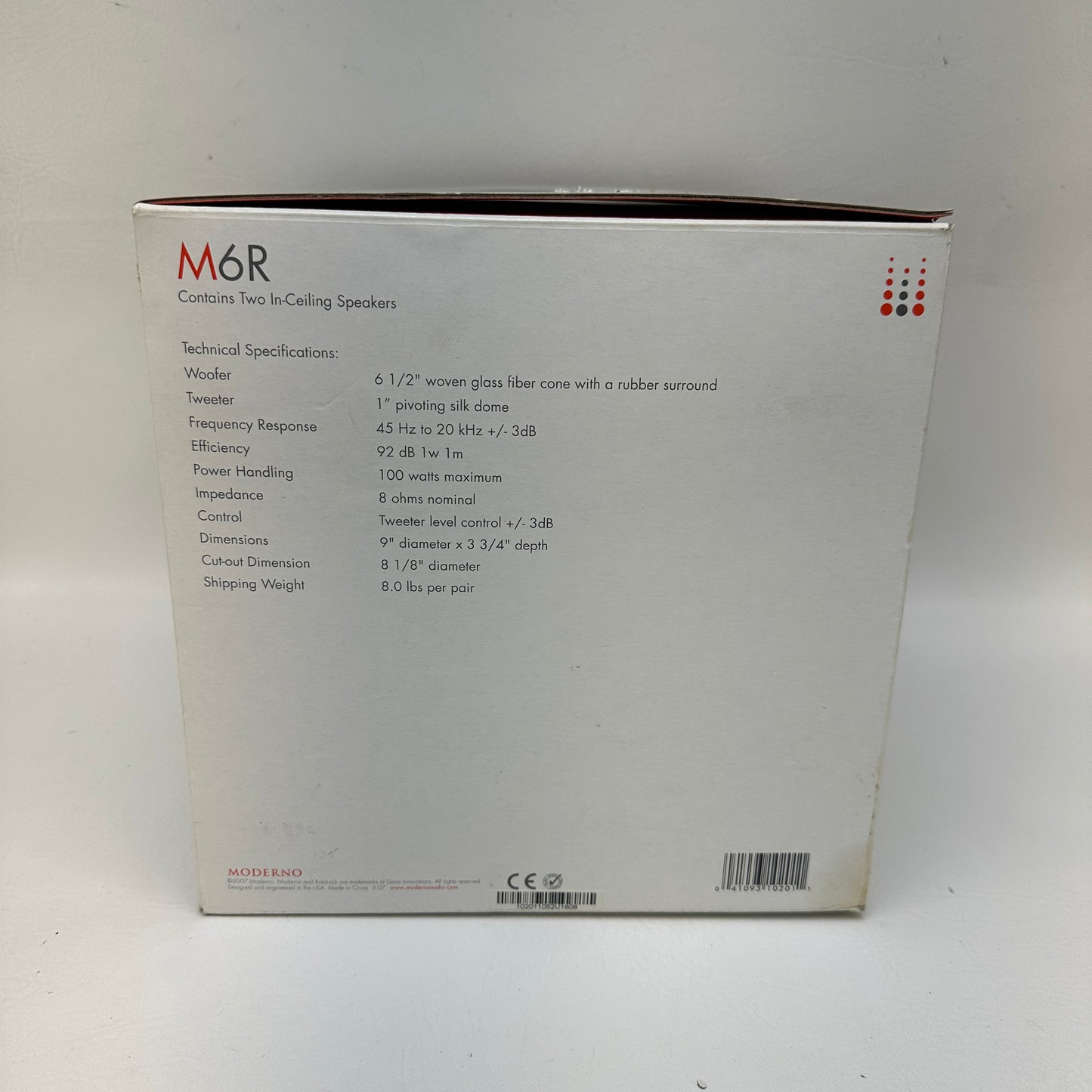 Moderno M6R In-Ceiling Speakers Pair Single Stereo Tech Mineral White