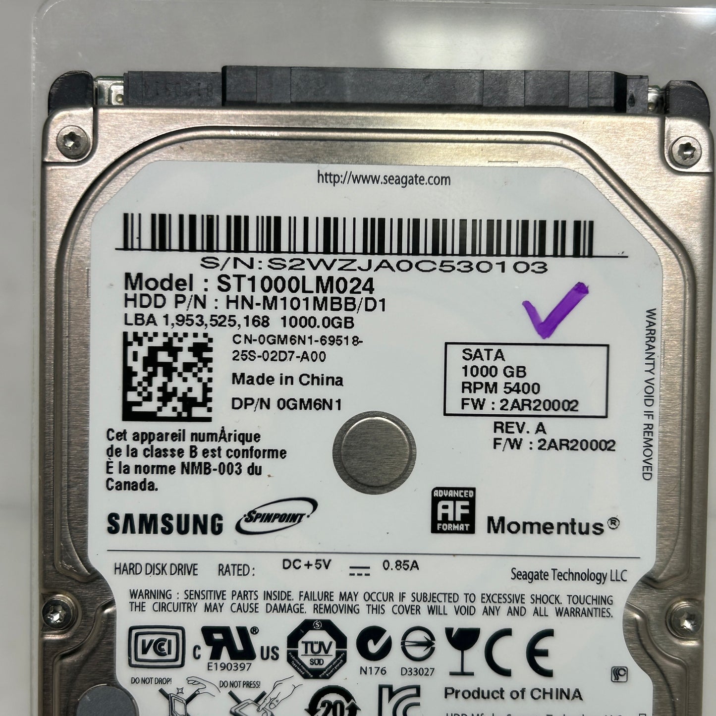 Samsung 2.5" Spinpoint M8 1TB SATA III 6Gbps HDD ST1000LM024