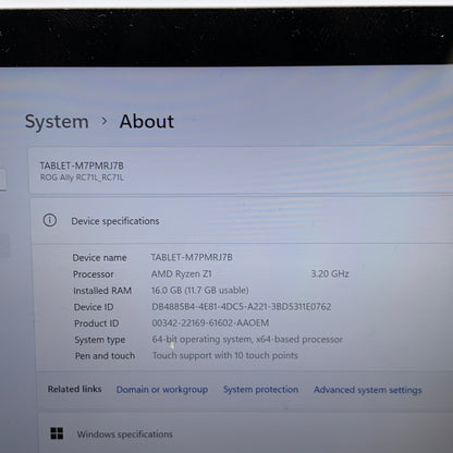 Asus ROG Ally 7" AMD Ryzen Z1 16GB RAM 512GB White RC71L-ALLY.Z1_512