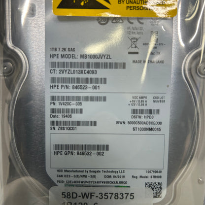 HP 3.5" MB1000JVYZL 1TB SAS 12Gbps HDD