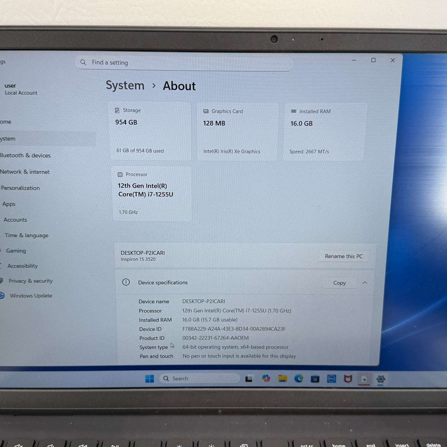 Dell Inspiron 3520 15.6" i7-1255U 1.7GHz 16GB RAM 1TB SSD