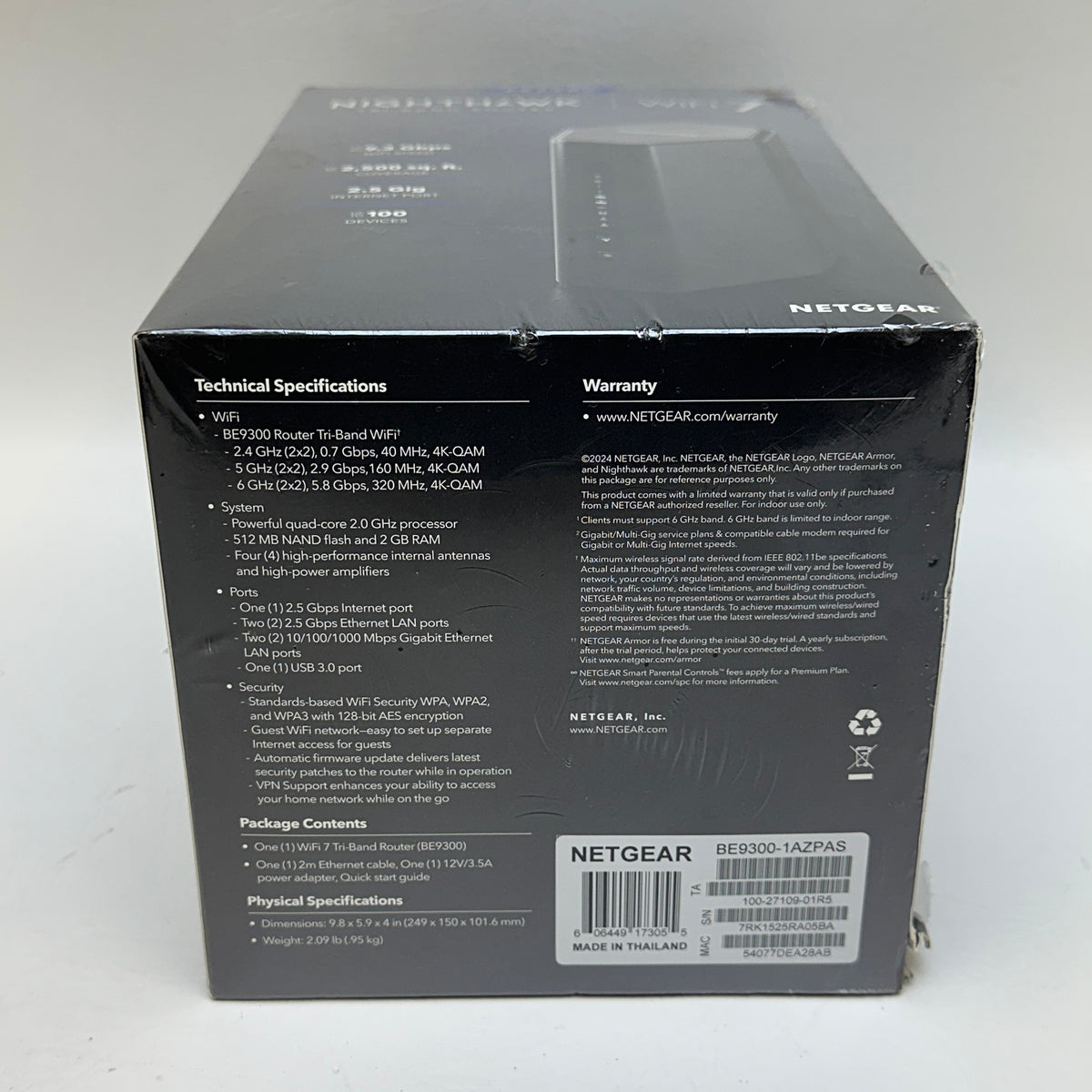 New NETGEAR Nighthawk Tri Band WiFi 7 BE9300-1AZPAS Home Router