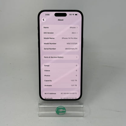 Factory Unlocked Apple iPhone 14 Pro Max 1TB Space Black MQC23ZD/A