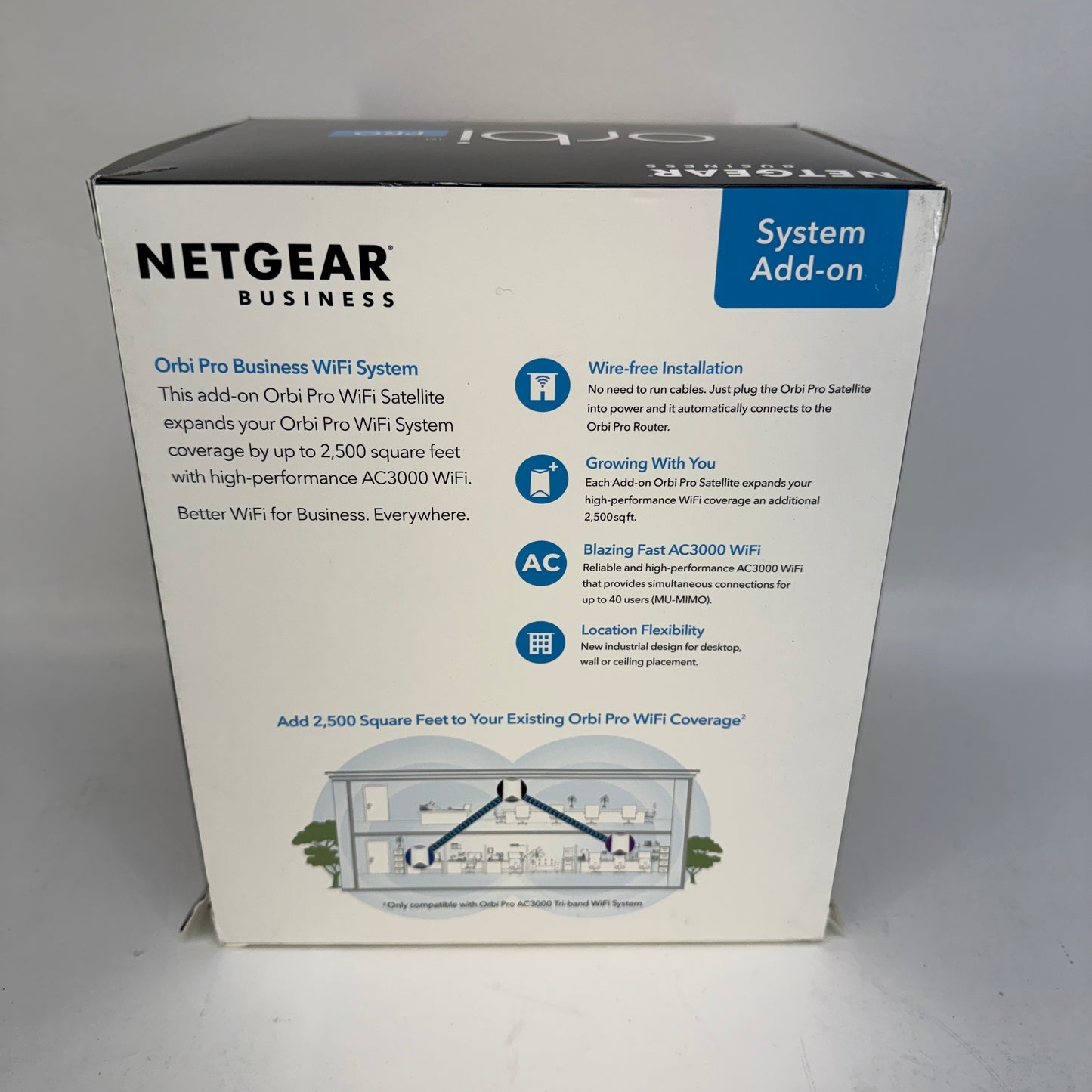 NetGear Orbi Pro AC3000 Tri-Band Add-on WiFi Satellite SRS60-100NAS Extender