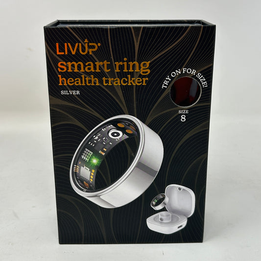 New LIVUP Smart Ring Health Tracker Size 8 Silver Activity Sleep Heart Rate Monitor