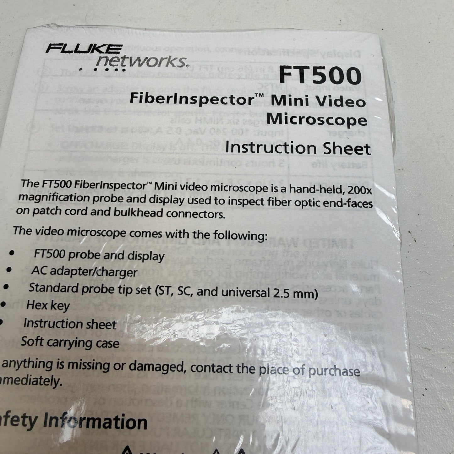 Fluke Networks FT500 FiberInspector Mini Video Microscope 