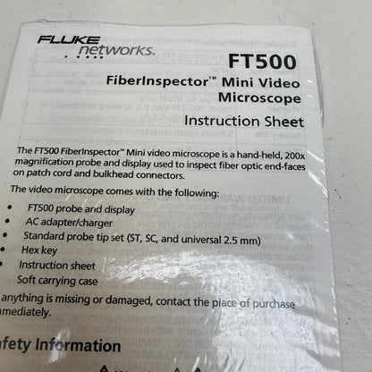 Fluke Networks FT500 FiberInspector Mini Video Microscope 