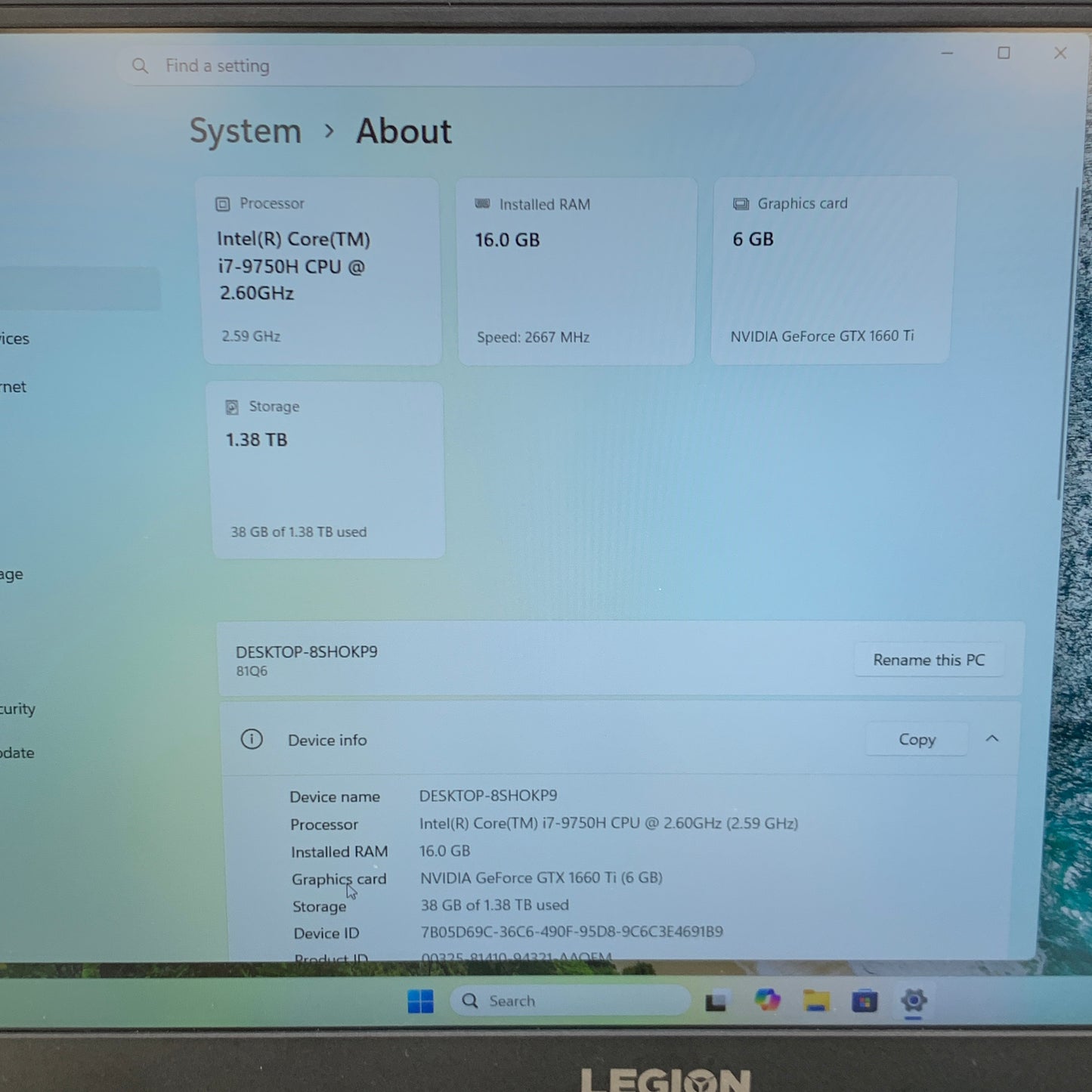 Lenovo Legion Y545 8SHOKP9 15.6" i7-9750H 2.6GHz 16GB RAM 1TB SSD GeForce GTX 