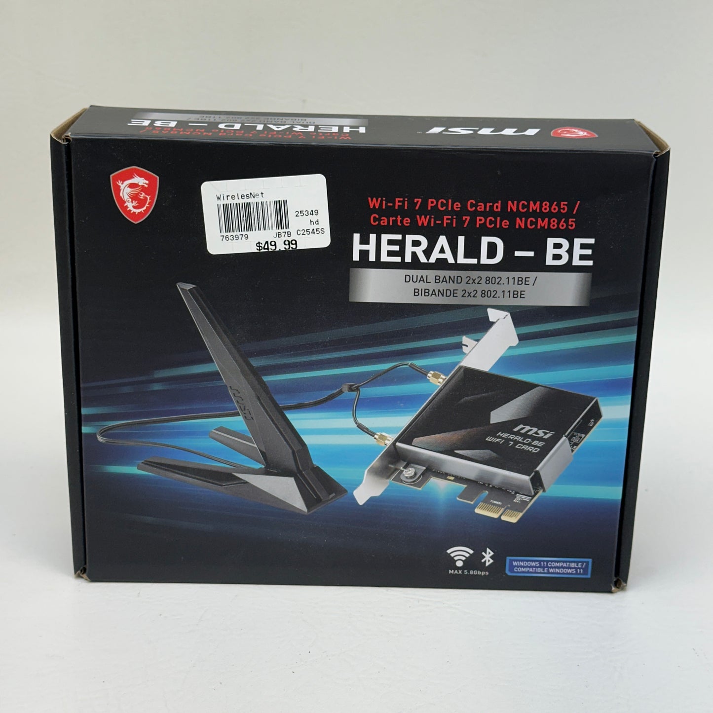 MSI Harald-Be WIFI 7 MAX Tri-Band Wi-Fi 7 & Bluetooth 5.4 PCIe Adapter NCM865